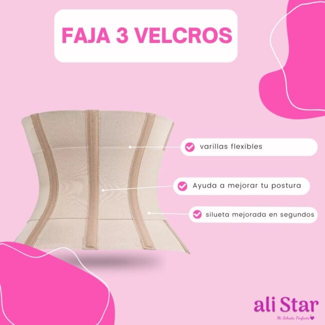 Faja Tres3 Velcros Reductora Beige - Imagen 2