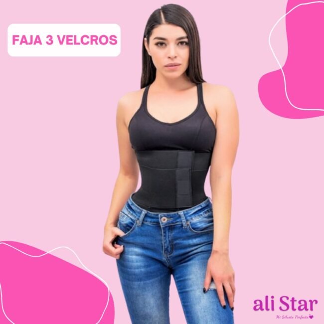 Faja Tres 3 Velcros Reductiva Negro Mayoreo